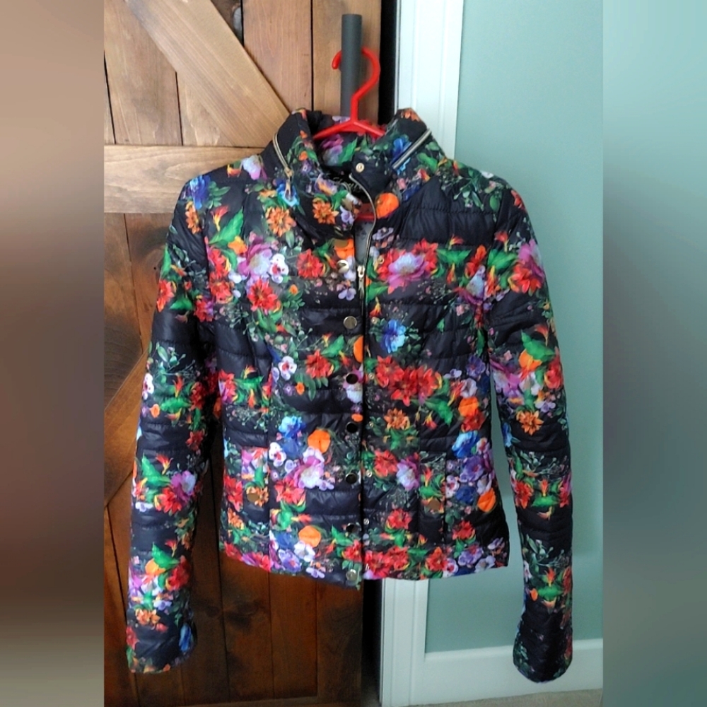 Floral bomber puffer coat
